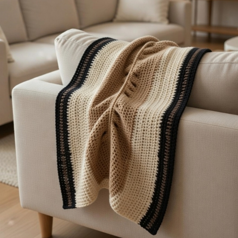 Creamy Cozy Hooded Knit Hooded Peapod Blanket Cape with Black Brown Trim
